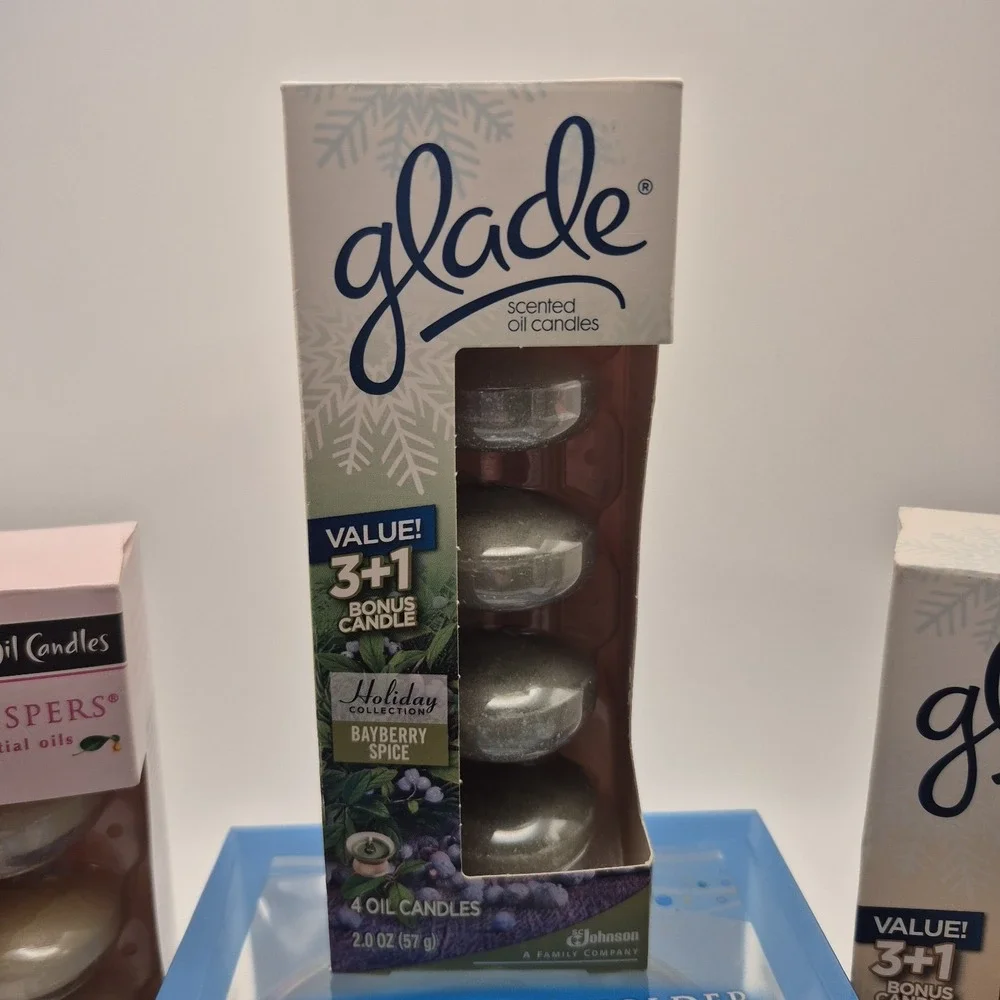 Glade Scented Oil Glass Holder & Lot Of 5 Oil Candle Refills